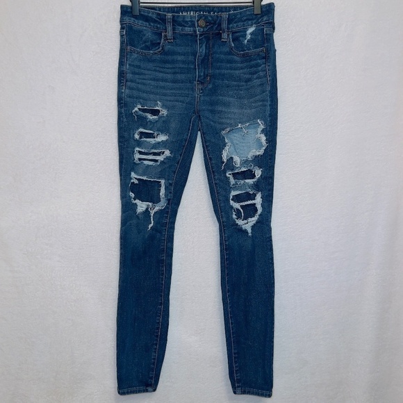 American Eagle AE 360 Next Level Stretch Distressed Hi Rise Jegging Jeans size 6 - Picture 1 of 7